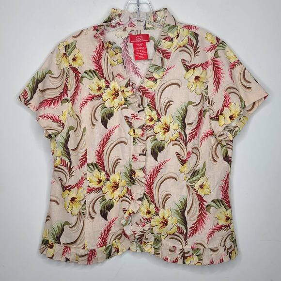 Oscar de la Renta linen hawaiian button front shirt - 14 - Picture 1 of 4